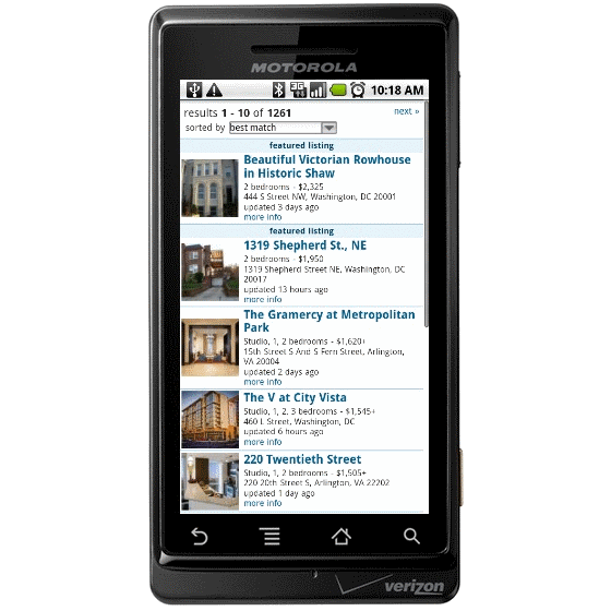 HotPads Android list search screen shots