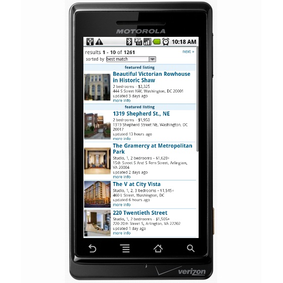 HotPads Android list search screen shots